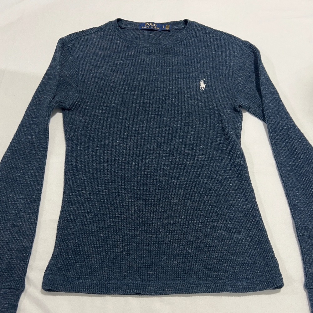 Polo Ralph Lauren Waffle Knit Thermal Mens Small Blue Pony Logo Shirt E06 - Picture 3 of 7